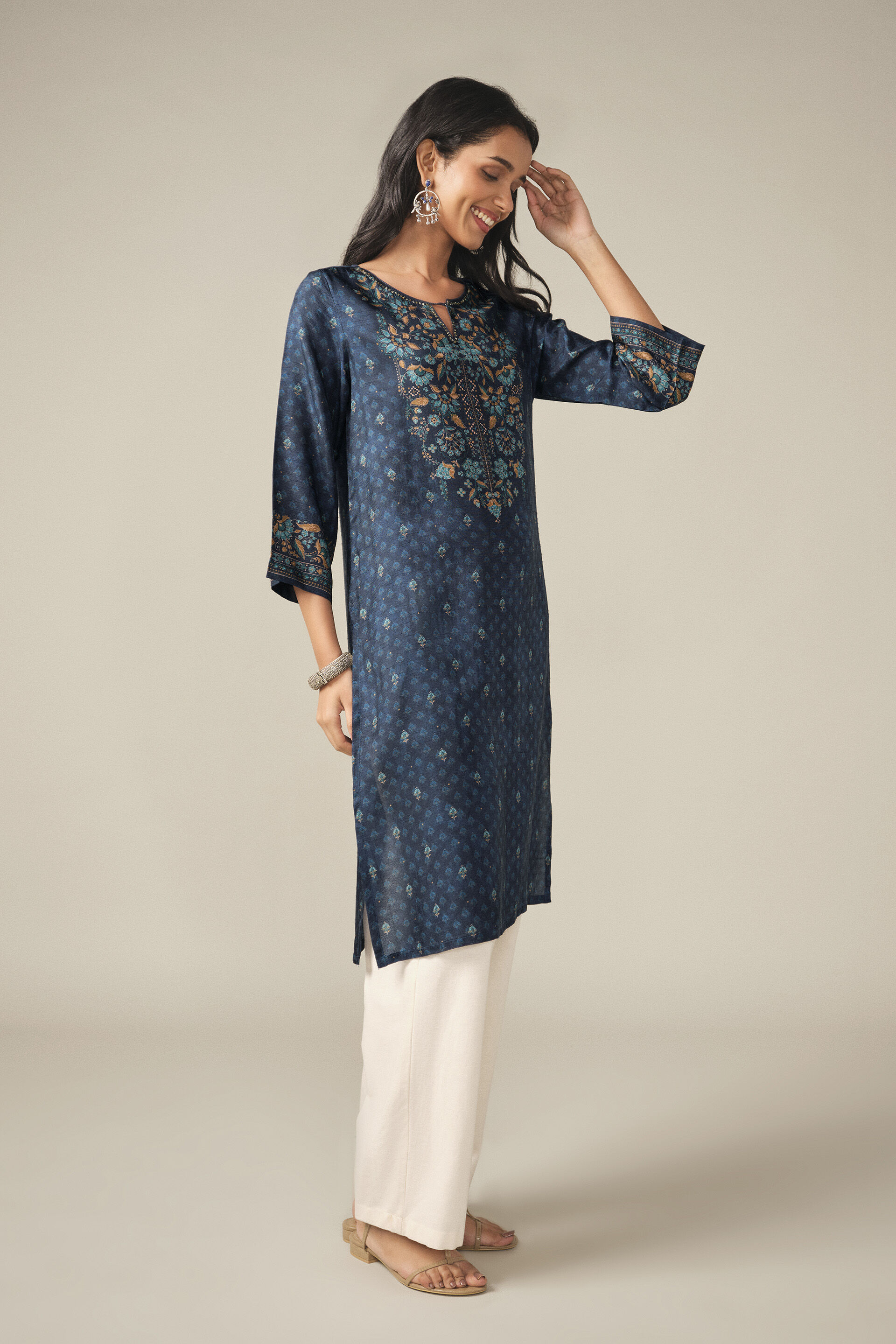 Printed Kurta in Indigo, Indigo, image 4